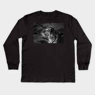 tiger, tiger side view - black an white Kids Long Sleeve T-Shirt